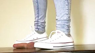 Cockbox stomping by white low top Converse