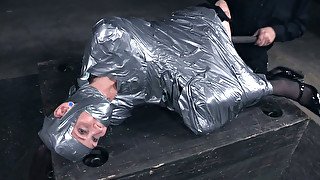 Totally duct taped white lady is helpless and horrified