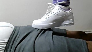 Shoejob teasing in white Nike Air Force 1's low-cut