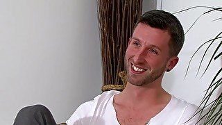 UK amateur Dylan Thompson strokes his long curved dick