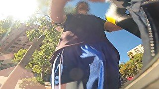 The wind makes my dick show when riding a scooter