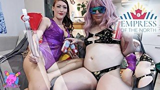 Empress' First Funneling of a BBW - Soda Bloating with Abby Bee Belly