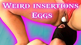 Weird insertions eating pussy eggs