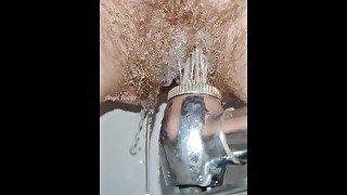 Jet Shower for the super hairy pussy with slow motion