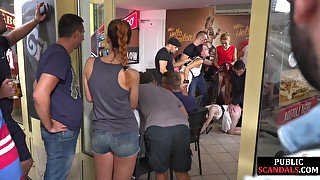 Public pissed sluts fucked in orgy in front of