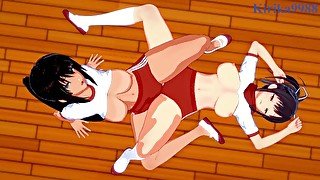 Asuka and Homura engage in intense lesbian play in the gymnasium. - Senran Kagura Hentai