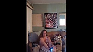 Sexy busty chick in nightgown playing Fortnite part 2