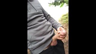 Boner pissing and cumming in the forest