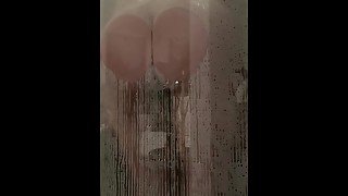 Spying on PAWG pregnant MILF in the shower - sorry!