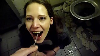 Viktoria Goo - Swallowing a massive pissload at the truckstop restroom