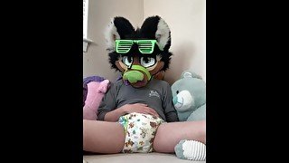 ChucklesShep In a Soggy Diaper Having Fun.