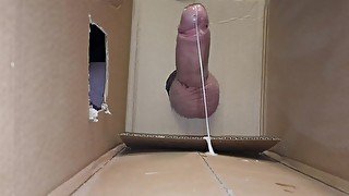 Hard cock in glory hole have huge cum!