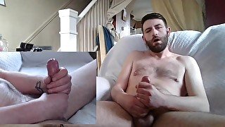 two handed cumshot with smoke