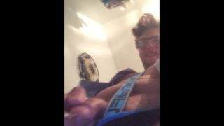 Hot Nerdy Jock Holds Long Piss in Fetish Gear