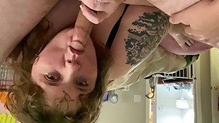 Tattooed pawg deepthroats big white dick