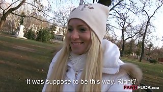 Cute amateur blonde Euro slut drilled in the woods