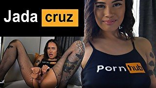 Short Haired Nympho Jada Cruz Deep Throats That Dildo And Fucks Herself In Fishnet Stockings!