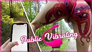 Public dare - stepsister walks outside with no panties and with remote control vibrator in her pussy