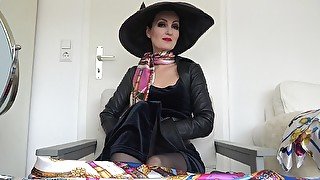 New satin scarves worn as a neckerchief with a large hat