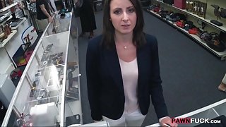 Customers wife let the pawn man fuck her in the backroom