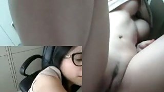 Nerdy slender brunette girlie flashed her pussy and her way of solo