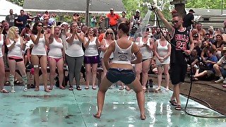 Great amateur Wet T-Shirt Contest outdoors by the pool