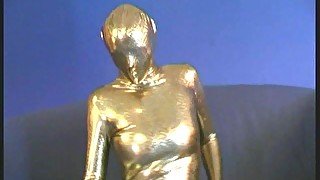 Arwen in golden spandex catsuit