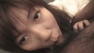 Asian hussy sucks a cock in a WC and enjoys rear banging