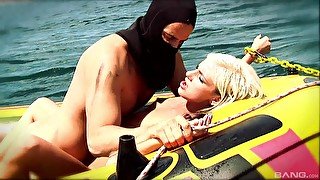 Naughty guy talked a blonde girl into fucking with him on the boat