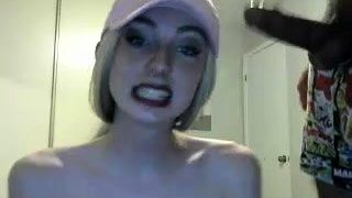 Sweet tranny gives a blowjob and pleases herself on webcam