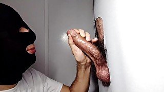 Male with hairy cock returns to Gloryhole after leaving work.