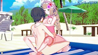 Maho and Yuuki have deep sex on the beach. - Princess Connect! Re:Dive Hentai