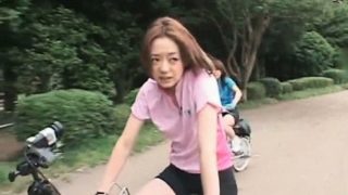 Cute teen asian babes riding bikes get pussy all wet