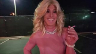 Crossdresser smoking in public