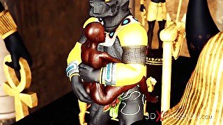 Anubis fucks hard a sexy slave ebony in an egyptian temple