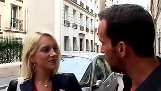 Hot blonde french babe picked up from street for her first anal video tape