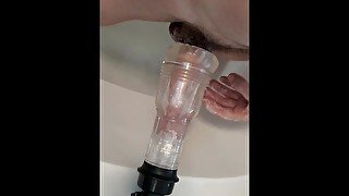 Hung skinny guy fucks and cums on his fleshlight