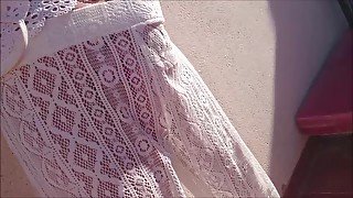 Selfie in a white lace outfit