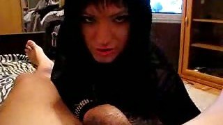 Russian brunette tranny whore from Moscow sucks my big cock