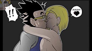 Gohan folla con la rubia tetona Androide 18 - dragon ball hentai