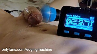 Huge cock edged repeatedly by the edging machine