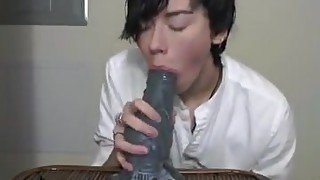 Cute Asian Twink Blows Big Alien Dildo