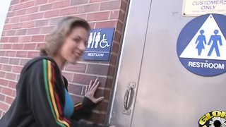 Interracial Gloryhole Action with a Cumshot in a Public Bathroom