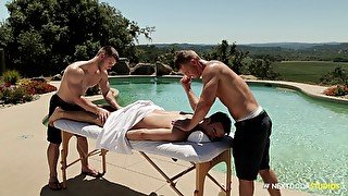 Gay threesome is the first gay experience of horny dude Addison Graham