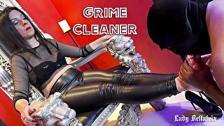 Foot Grime Cleaner - Lady Bellatrix dominates foot slave in dungeon