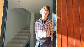 Fit alt babe taking off her outfit and starts masturbating