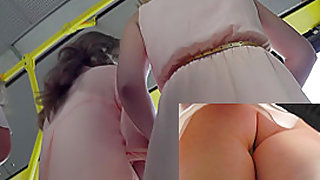 Amature upskirt with slender girl in light dress