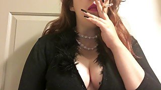 Chubby Goth teen 18+ with Big Perky Tits Smoking Red Cork Tip 100 in Pearls