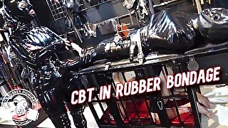 CBT in Rubber Bondage - Lady Bellatrix torments rubber gimp in straight jacket (teaser)