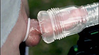 outdoor Christmas fleshlight milks my swollen cock dry